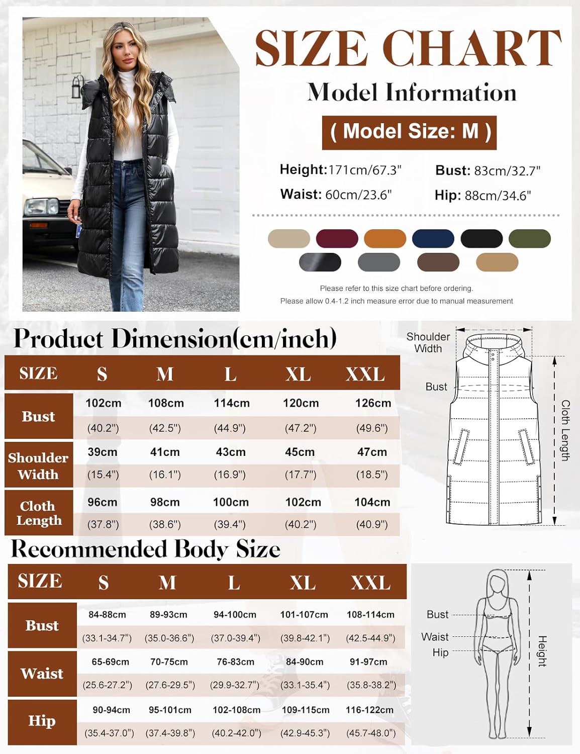 Women's Long Puffer Vest Sleeveless Jacket Fall Winter Zip Up Coat with Removable Hood Quilted Casual Warm Gilet - Image 5