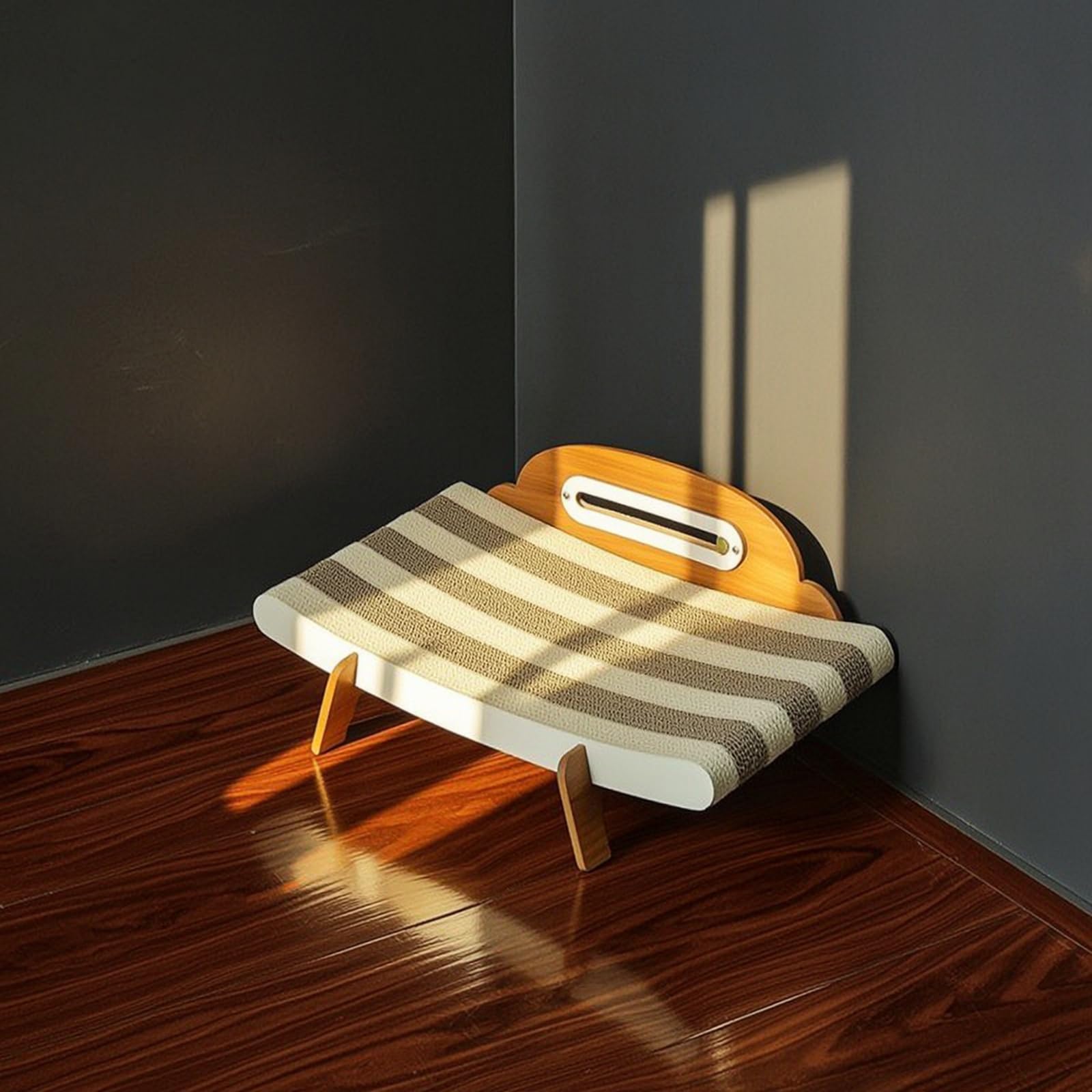Griffoir pour Chat en Forme Canapé avec Surface en Support en Bois Grainé Lit Confortable pour Gratter et Dormir Jouet à Cataire pour Pièce Vie