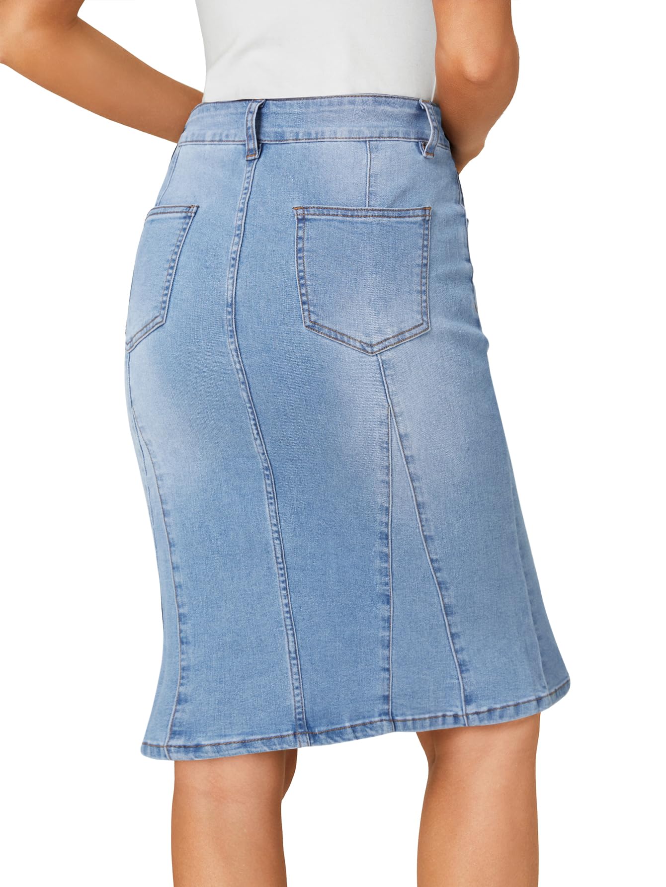 LYANER Damen-Jeansrock, hohe Taille, knielang, Bleistiftform, Meerjungfrauen-Stil, Stretch, Jeansrock