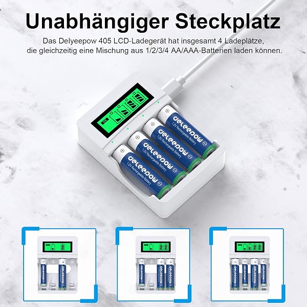 Piles Rechargeables AA avec Chargeur,1,2V Nimh 3300mAh Haute Capacité 8PCS, AA AAA Chargeur de Piles Rechargeables Individuel 4 Slots avec Indicateur LCD Intelligent - 2