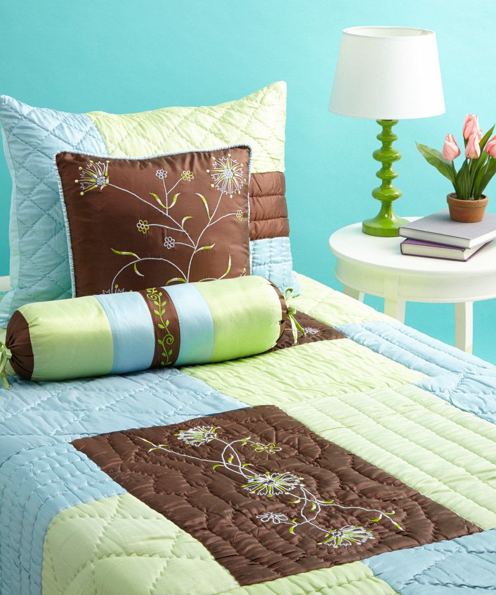 Botanika Brown, Blue and Lime Twin Quilt