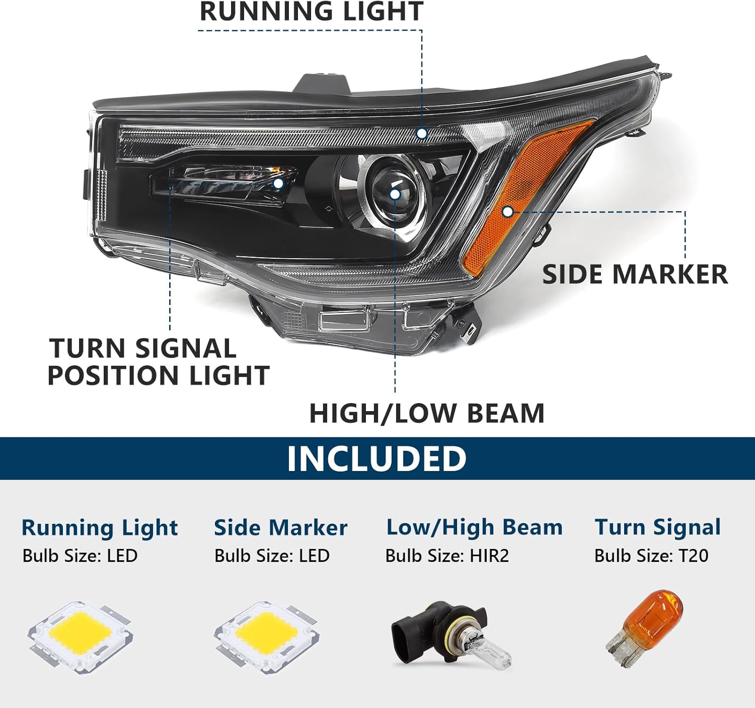 Headlights Assembly for GMC Acadia 2017 2018 2019 with DRL Halogen Projector Headlamp Left Driver Side LH Black Housing 84736975