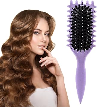 Bounce Curl Brush, Curly Defining Hair Styling Brush Shaping for Women and Men Less Reducing Pulling Detangling Shaping Curl Separation Purple