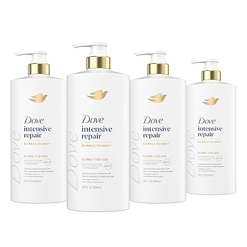 Dove Acondicionador de 4 unidades de reparación intensiva para cabello dañado con tecnología de cuidado de bio-proteínas y suero amino de 28 onzas