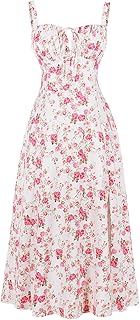 Women Corset Dress Sleeveless Spaghetti Straps Casual Dresses Boho Slit Lace Up Flowy Midi Bustier Sundress