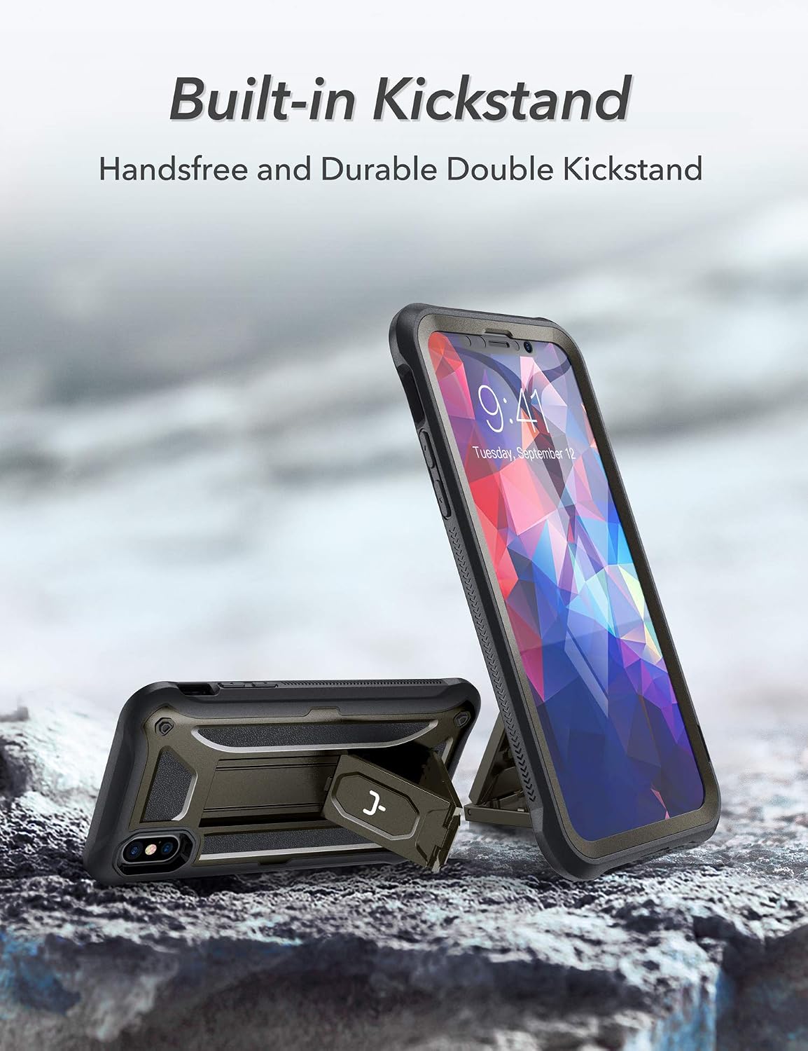 YOUMAKER iPhone Xs Max Case, with Built-in Tempered Glass Screen Protector and Kickstand Heavy Duty Protection Shockproof Cover for iPhone Xs Max Phone Case 6.5 Inch-Gun Gunmetal