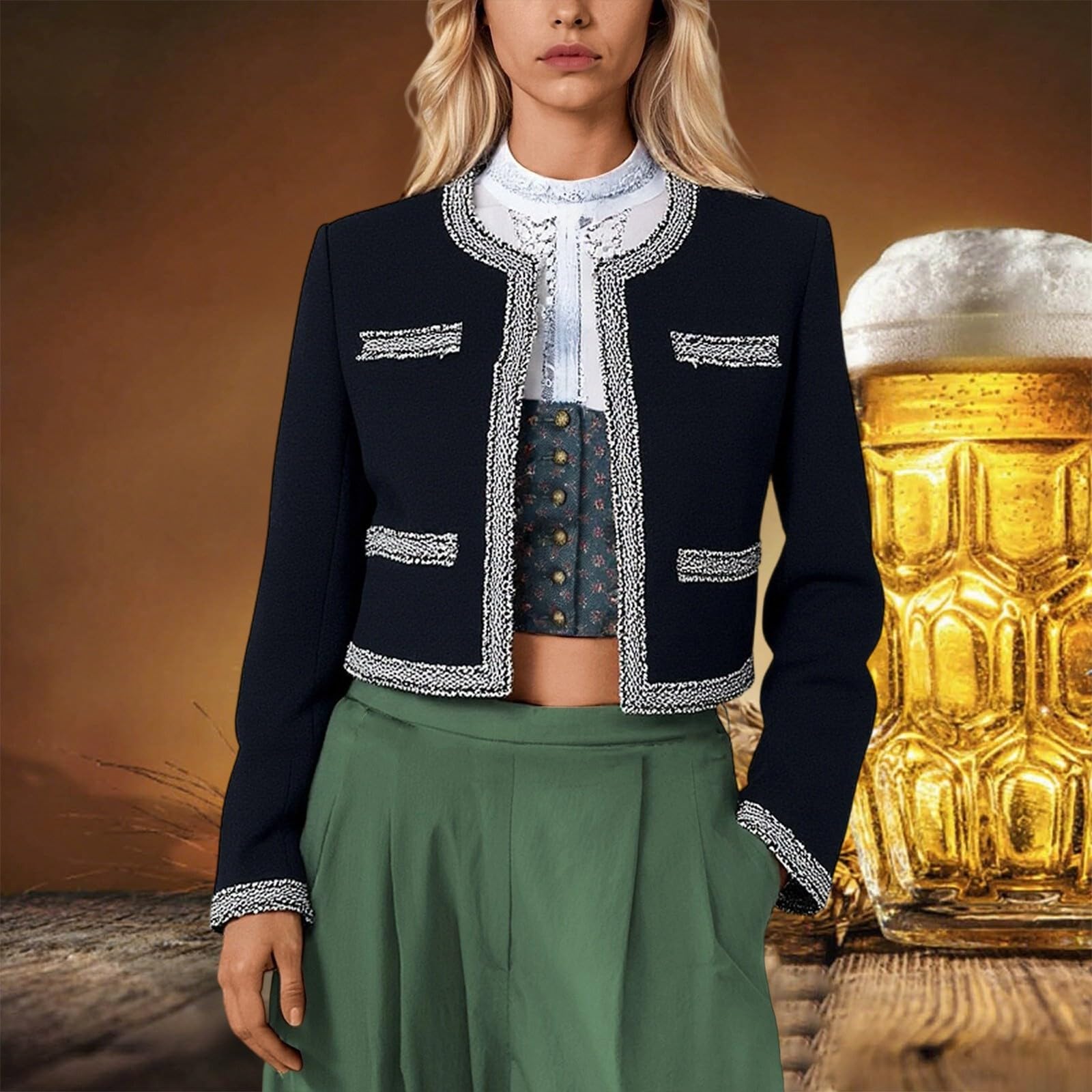 SKFLABOOF Trachtenjacke Damen Festlicher Trachten Jacken Elegante & Taillierte Trachtenjacke Dirndl Jacke Mit Knöpfen Oktoberfest Outfit