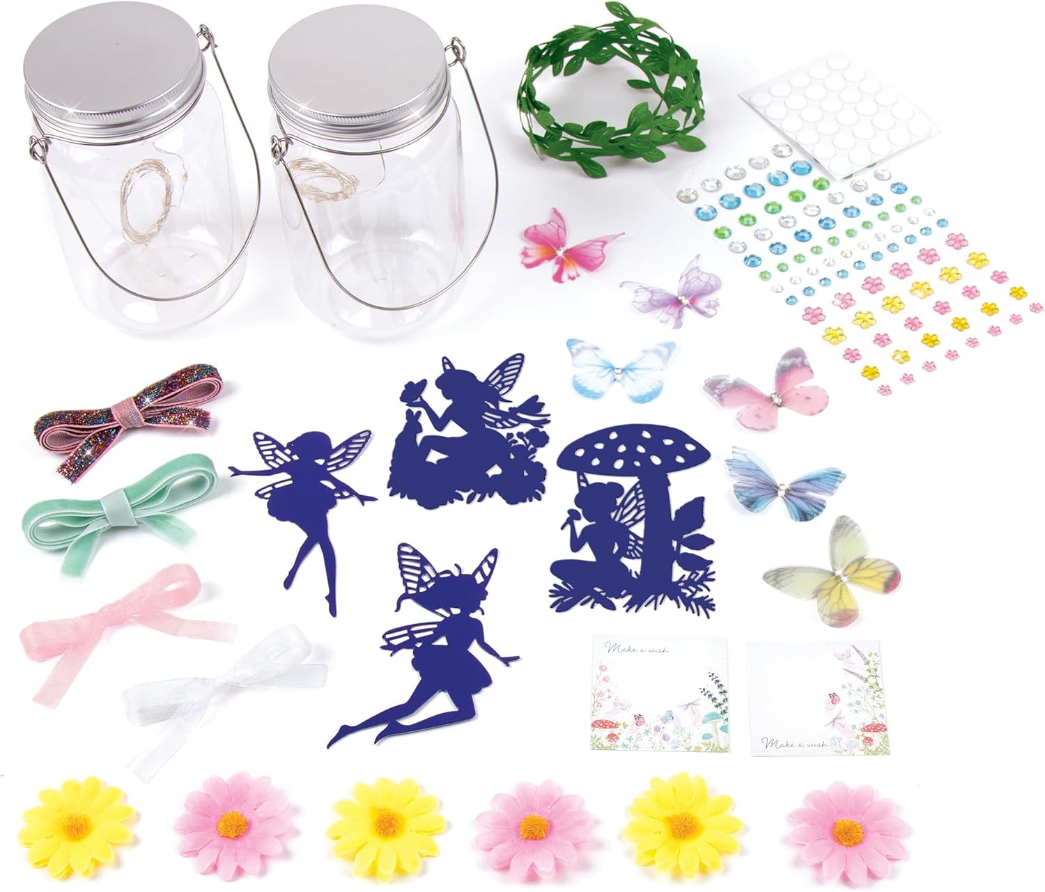 Make It Real 3C4G: Fairy Garden DIY Wish Light - Create 2 Fairy Light Jars, Customize w/ 4 Fairy Silhouettes, Lights Up, Tweens, Girls & Kids Ages 8+, Three Cheers for Girls