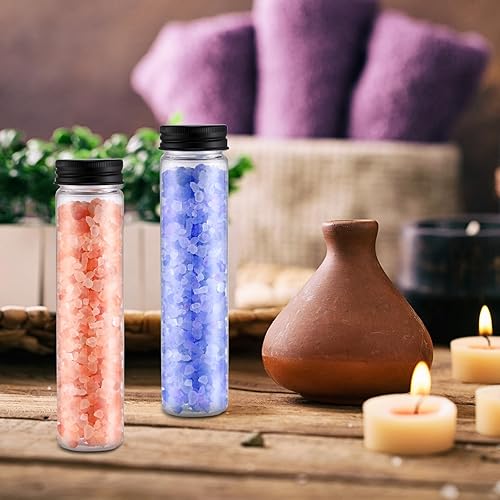 Miniatura 4 de Hsei 40 tubos de ensayo de plástico con tapas, tubos transparentes de 3.7 fl oz para especias de caramelo, flores secas, cuentas de semillas,