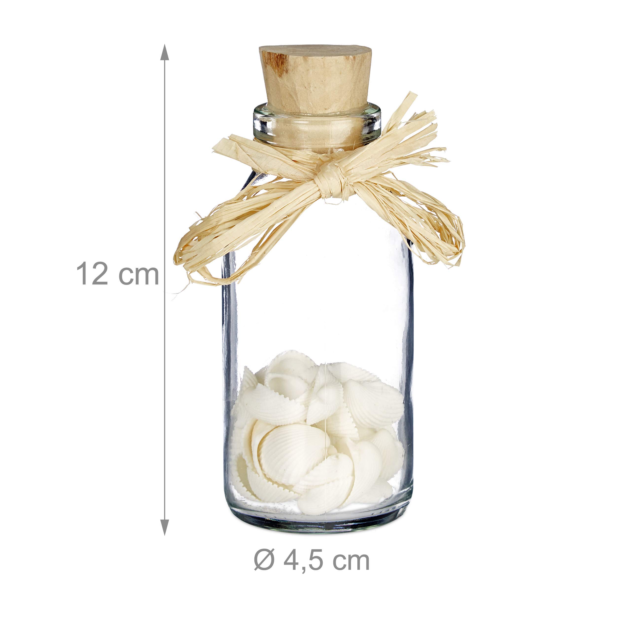 Relaxdays Bottigliette Deco con Conchiglie, Set da 5, Arredo Marino da Bagno, Mini Vasetti, Naturale