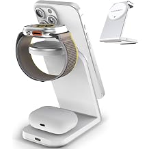 2024 3-in-1 Wireless Charger Stand for iPhone 16/15/14/13/12 Pro/Max/Plus, Apple Watch & AirPods Qi2 Certified MagSafe Compatible Charging Station Dock Silver Crest