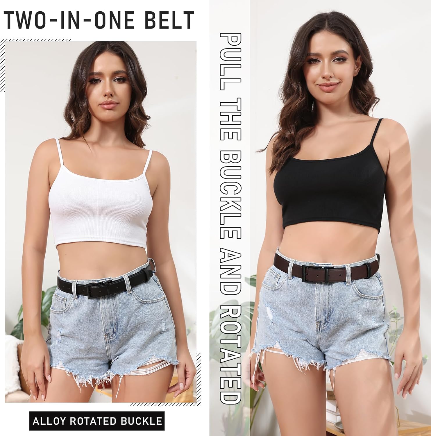 AWAYTR Reversible Leather Belt for Women - Two Color-in-One Belt for Jeans Dress Women Men Belt with Rotated Buckle - Image 5