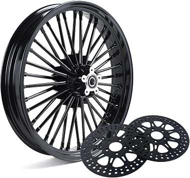 TOFR 21x3.5 18x5.5 Front Rear Rims Wheels Fat Spokes For Harley Touring 2009-2023 Road King FLHR Electra Glide FLHTC Ultra Limited Ultra Classic Road Glide Street Glide W/ 11.8 Black Brake Rotors