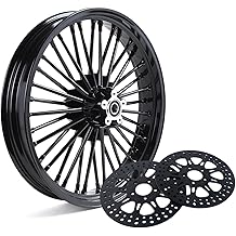 TOFR 21x3.5 Front Wheel Rim 36 Fat King Spokes Tubeless For Harley Touring 2009-2023 Road King Street Glide Road Glide Electra Glide Ultra Classic Ultra Limited With 11.8" Black Front Brake Rotors