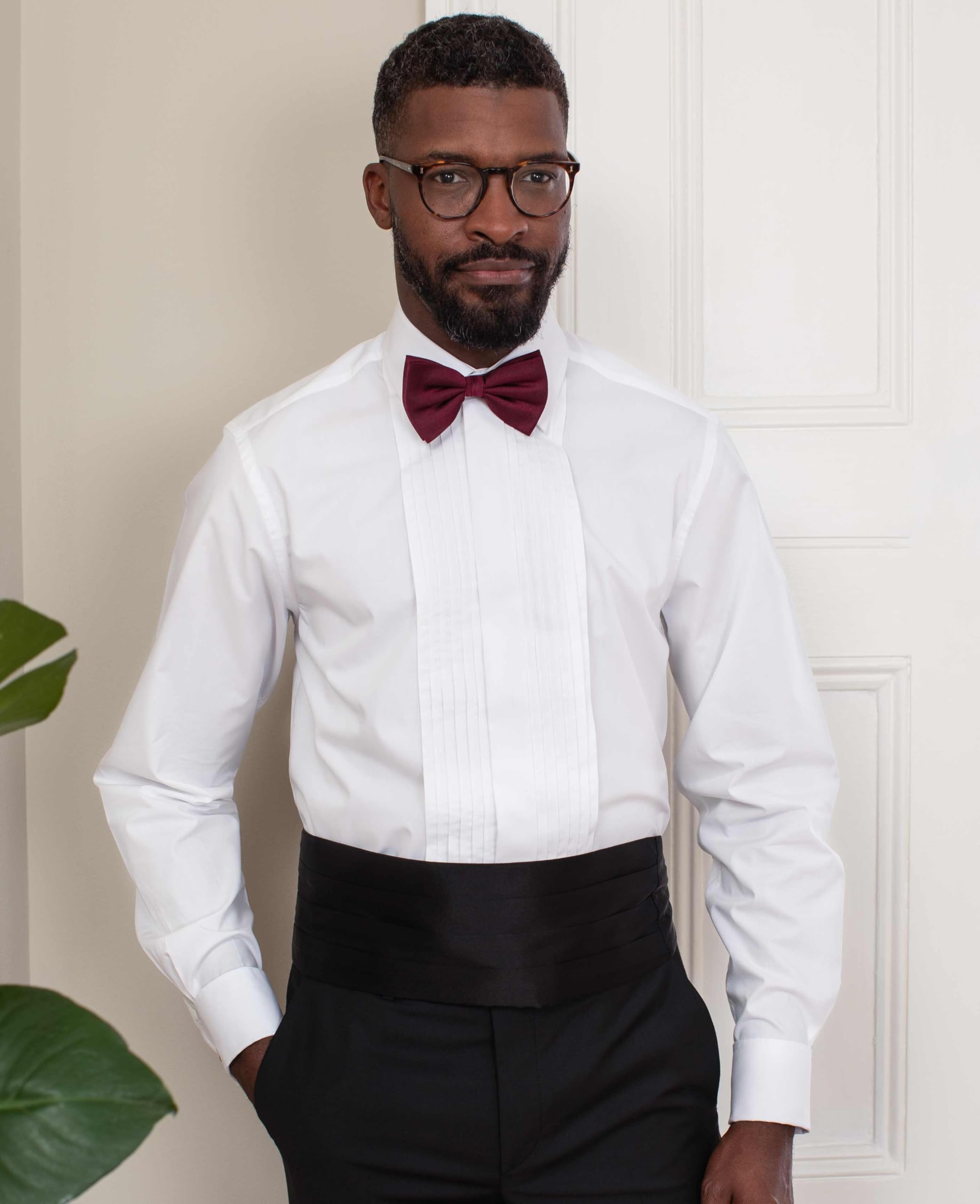 The Savile Row Company London Camicia da sera bianca da uomo, vestibilità classica, plissettata, con doppio polsino