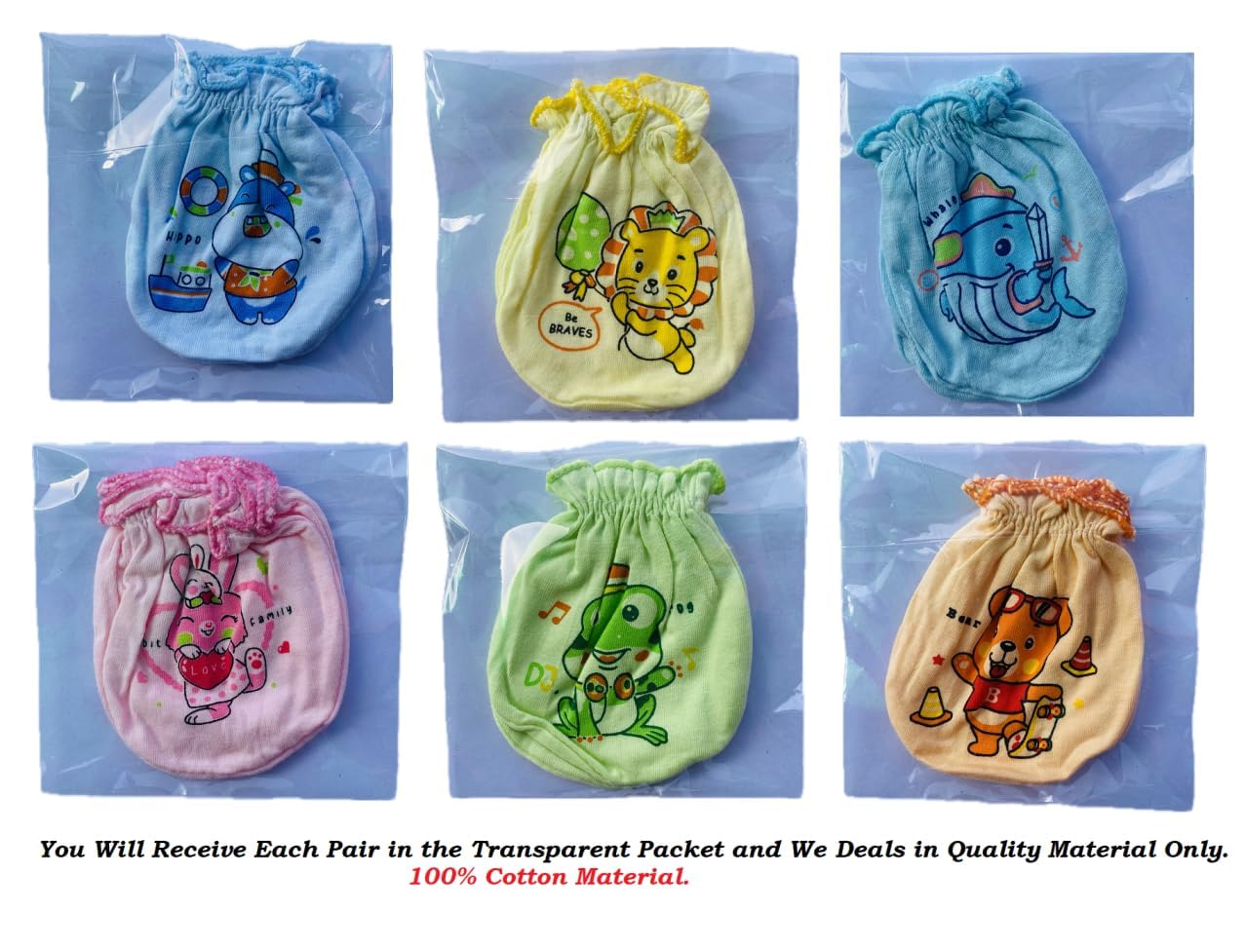ANKIMA Babys' Cotton Soft Mittens (Multicolour) Pack of 6 (0-3 months) 3