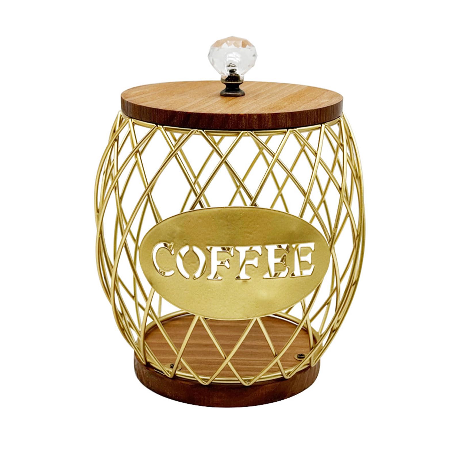 HENYGEN Contemporary Geometric Metal Fruit Basket with Wood Stand for Living Room or Cafe Display Kitchen Living Room Storage Basket
