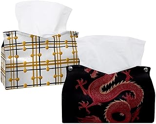 Paquete de 2 fundas para caja de pañuelos rojos de dragón chino, soporte de pañuelos faciales para tocador de baño, aparadores, mesita de noche, salones y oficinas