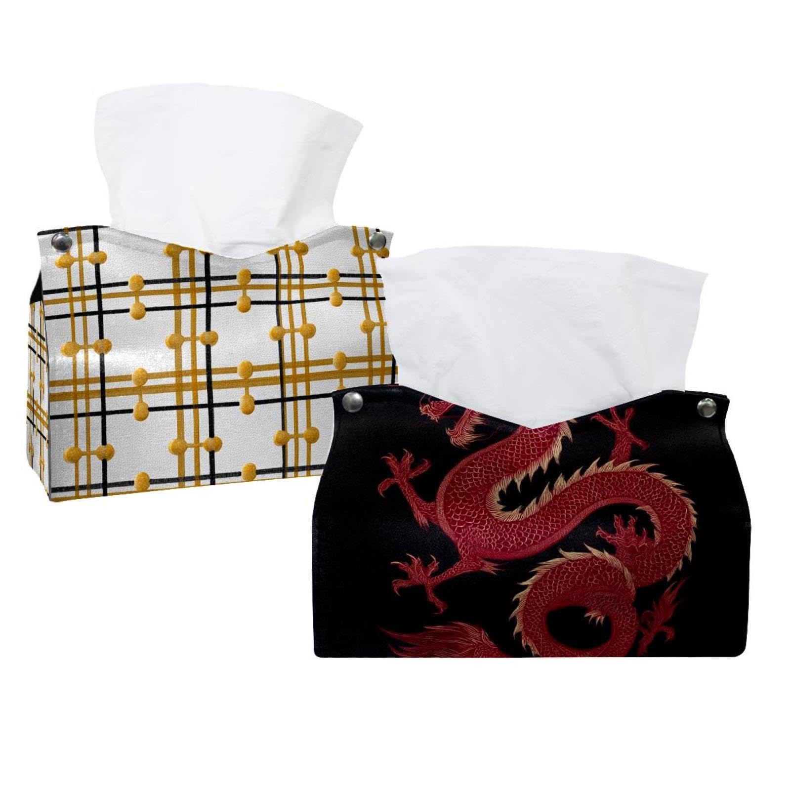 Boîte à mouchoirs dragon chinois rouge au design traditionnel chic