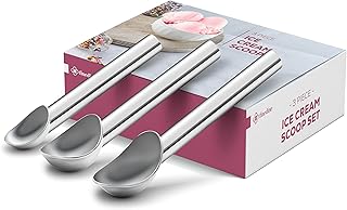 FineDine Professional Stainless Steel Ice Cream Scoop Set - 3-Piece Heavy Duty Scooper with Comfortable Grip Handle for ea...