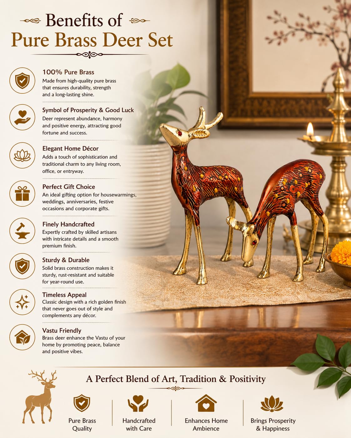Gold Brass Deer Showpiece - Elegant Home Decor -4