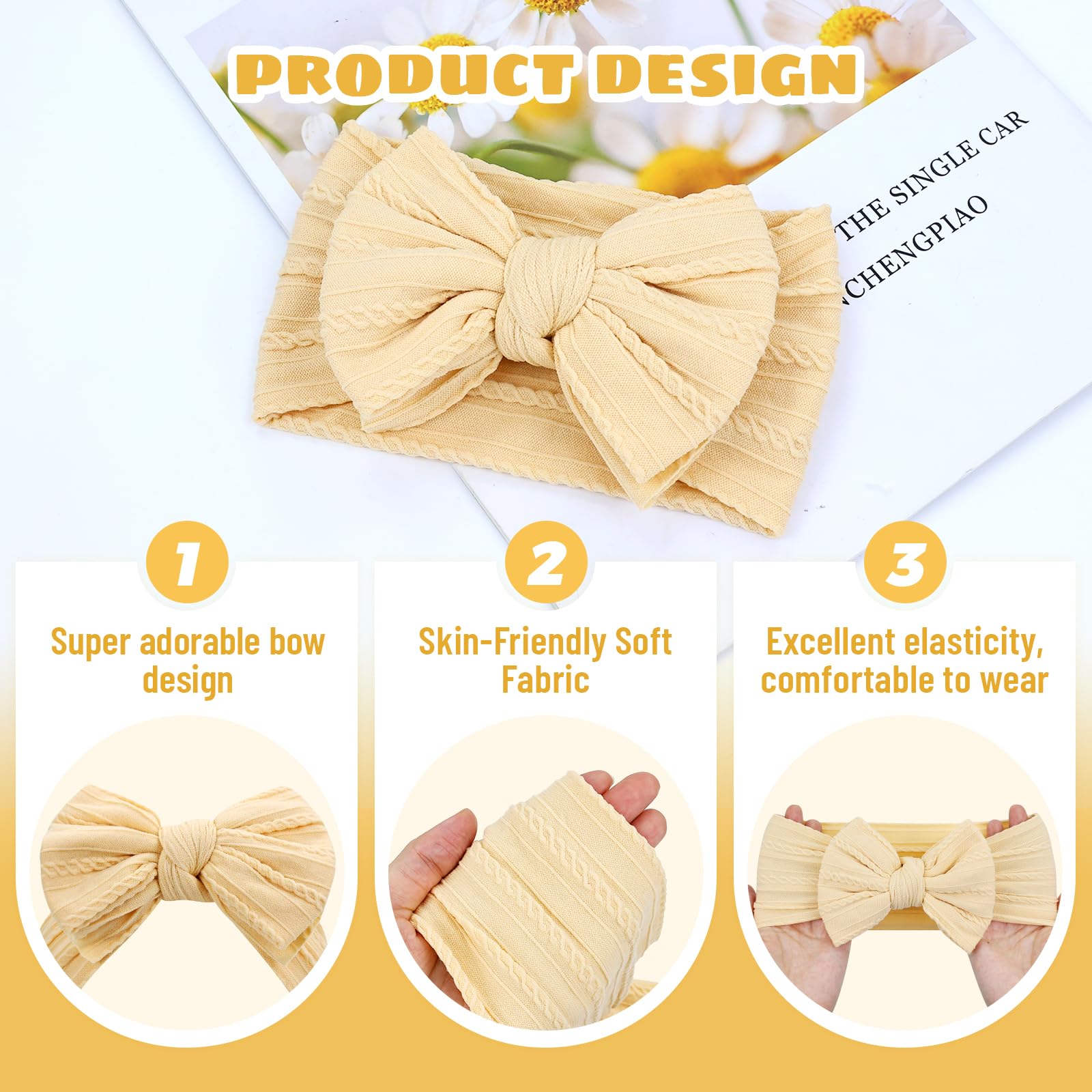 Cinaci 5 Pieces Soft Stretchy Baby Girl Wide Headbands with Bow Headwraps Hair Bows Bands Accessories for Baby Boys Girls Newborns Infants Toddlers - Image 3