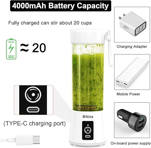 Miniatura 5 de Licuadora portátil, tamaño personal licuadora exprimidora, taza recargable USB para licuados y batidos (blanco)