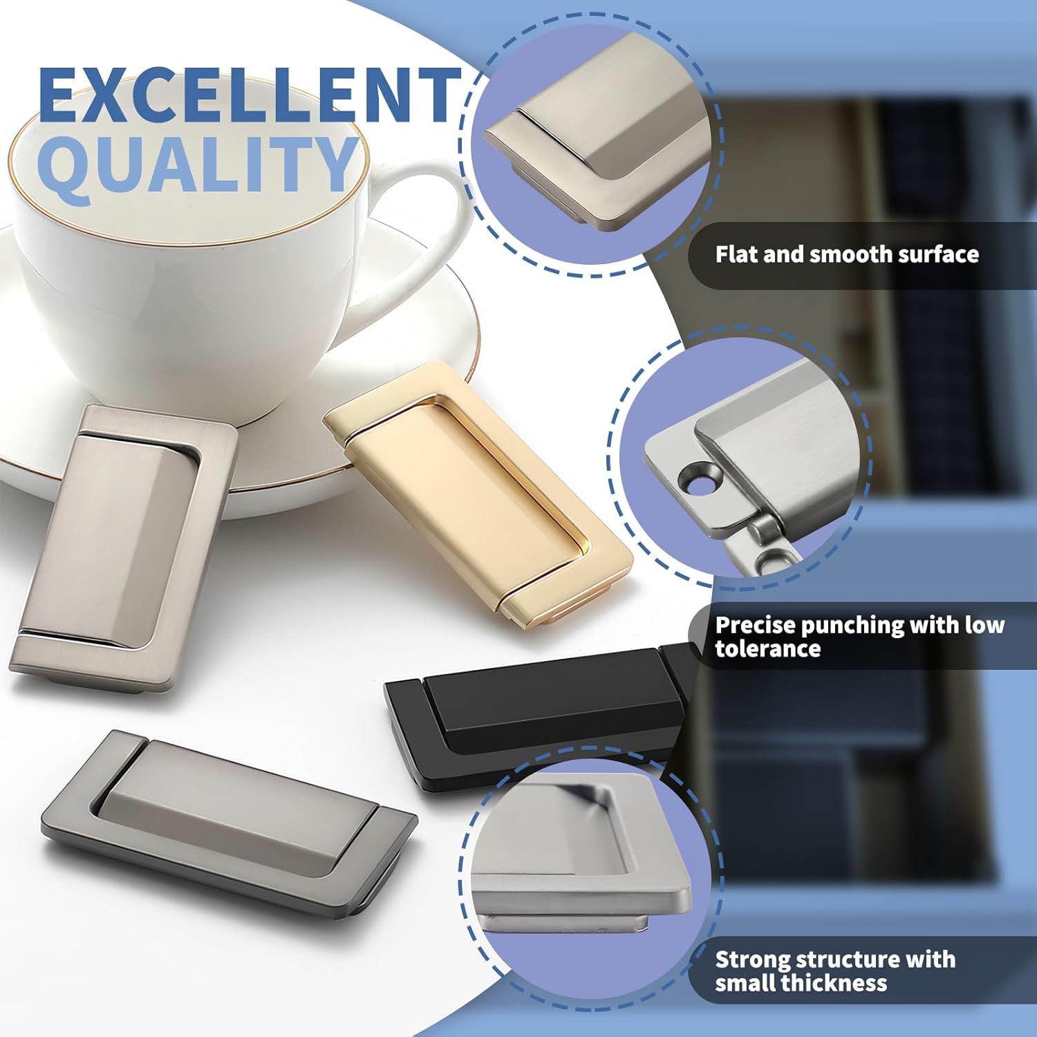 3 Packs 2.9" Invisible Drawer Flush Pull Handle with Screws, Zinc Alloy Concealed Flush Ring Pull, Hidden Recessed Furniture Grip Hardware for Cabinets Closets Cupboard Door (Silver)