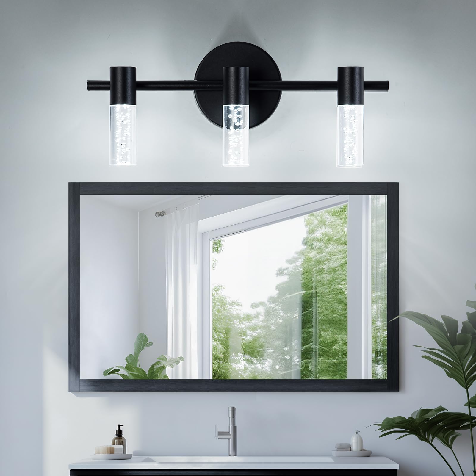 3 Light Bathroom Vanity Light, Black LED Vanity Lighting with Acrylic Shades,3000-6000K Dimmable Bathroom Wall Lamp for Mirror Kitchen Living Room Hallway Cabinet Porch