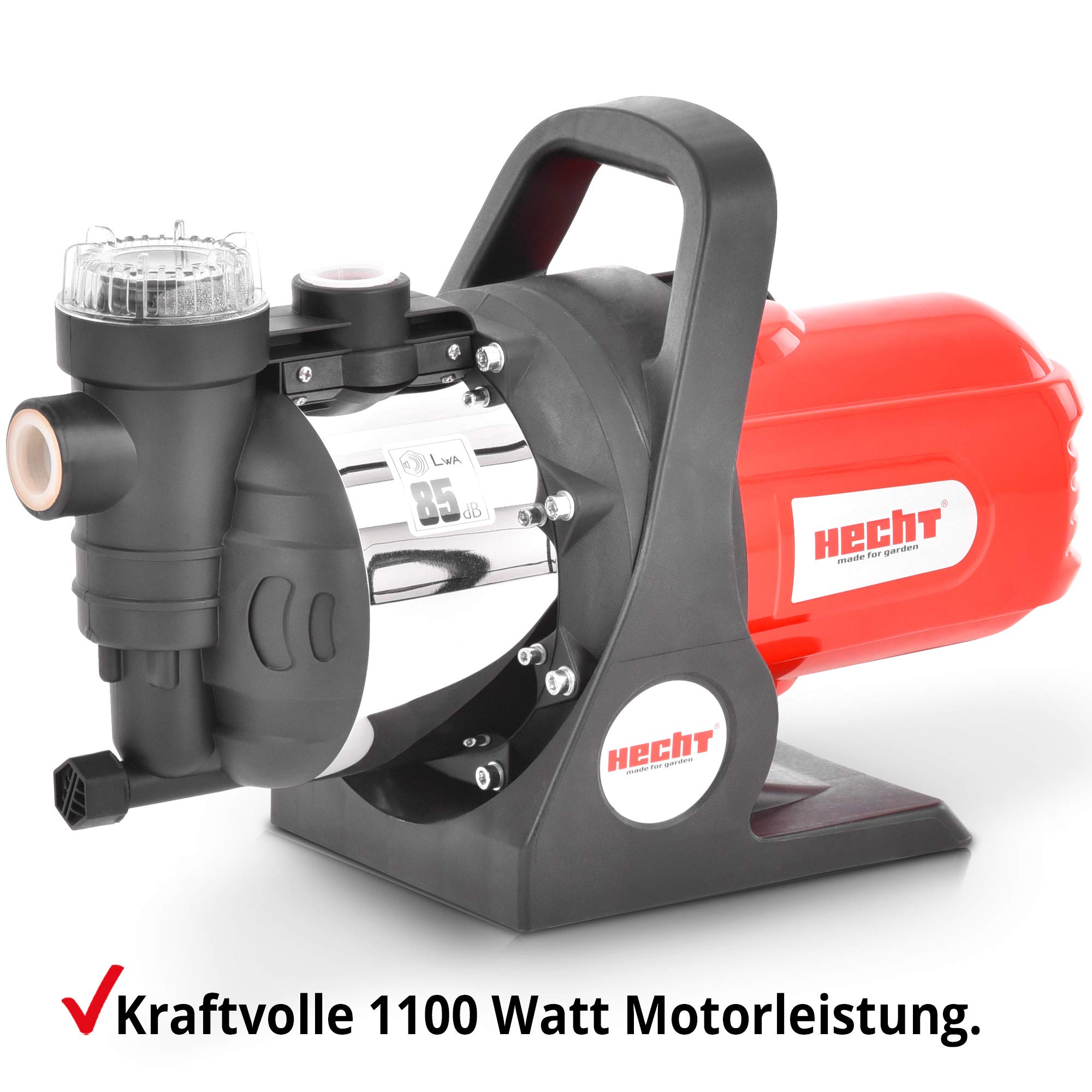 HECHT Kreiselpumpe – leistungsstarke Wasserpumpe mit 1100 Watt (230V), max. 4,5 bar Druck, 4600 l/h Förderleistung, Filter, fördert Wasser in Haus & Garten von Brunnen oder Zisterne - Gartenpumpe