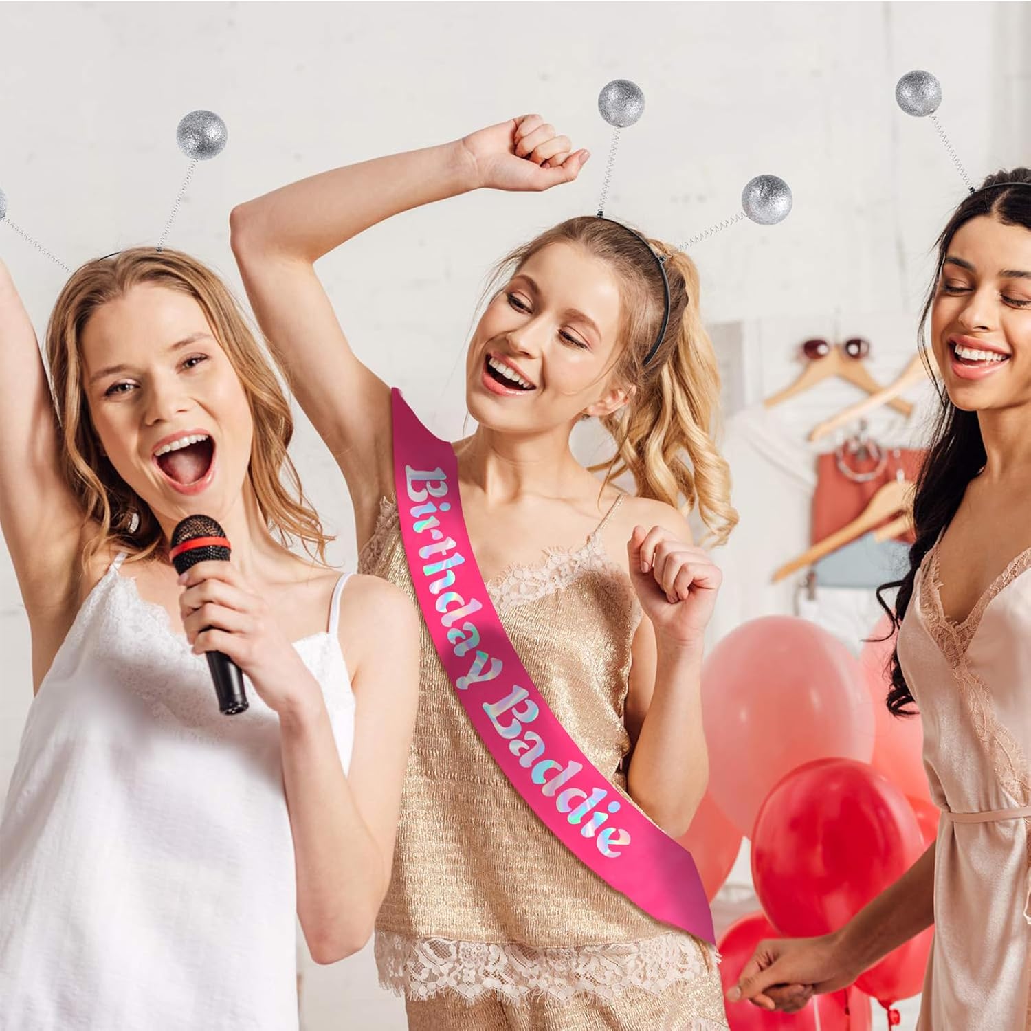 Birthday Baddie Sash for Women, Hot Pink Birthday Sash with Iridescent Foil for Girls Women Official Teenager Sweet 16, 18th 21st 30th 40th 50th or Any Other Bday Party Decorations, Gifts