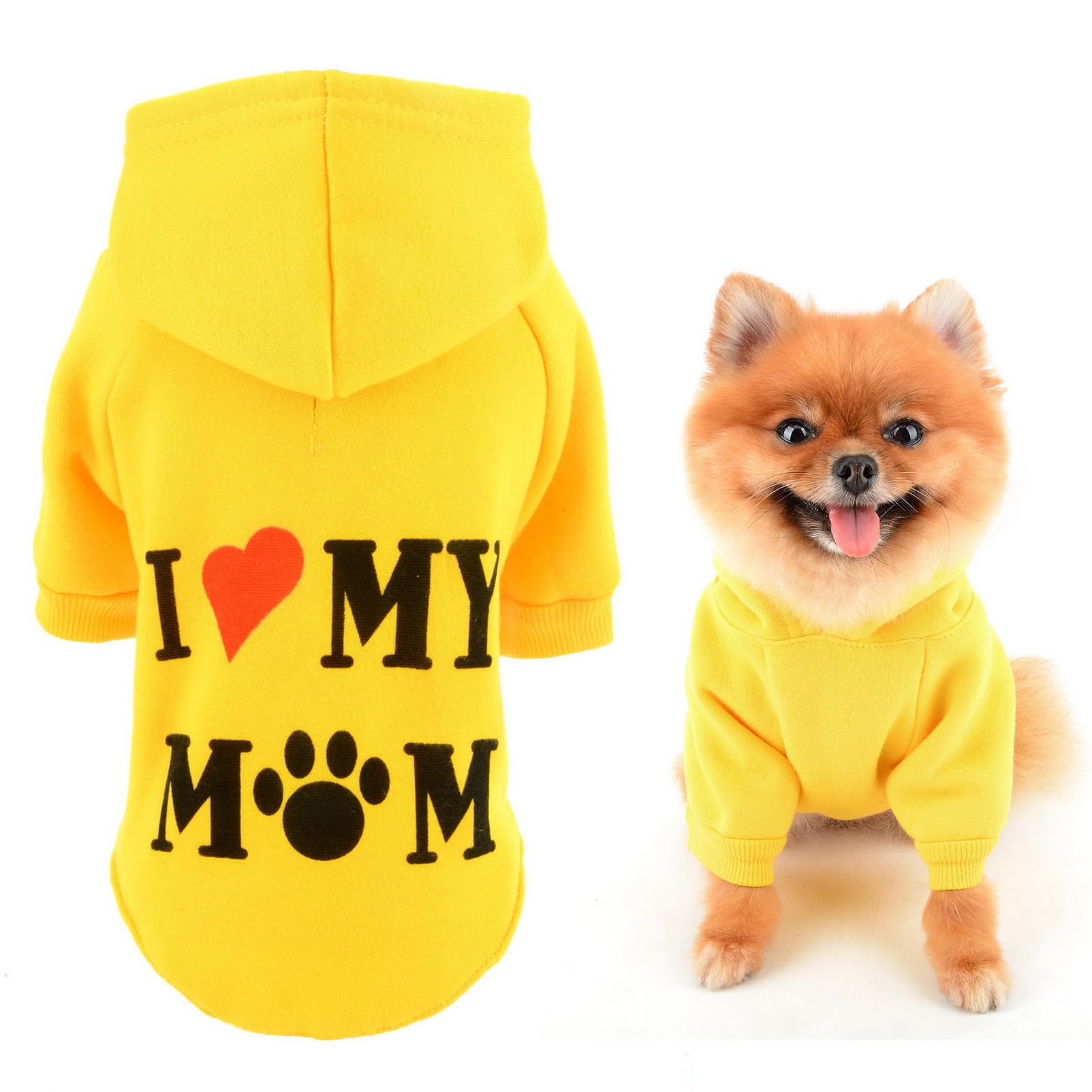 SMALLLEE_LUCKY_STORE Dog Hoodie for Small Dog Pet Pullover Sweatshirt with Letter I Love My Mom and Leash Hole