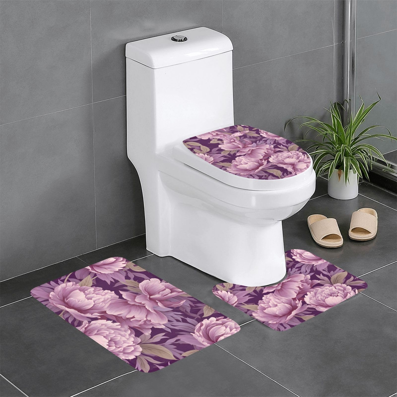 Tapis de salle de bain antidérapants lot de 3 violet pour WC et coiffeuse