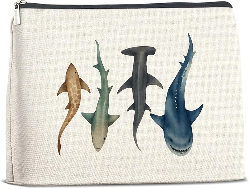 Necessaire de maquiagem Xxoace com estampa de oceano e tubarão, multicolorida, 1 unidade
