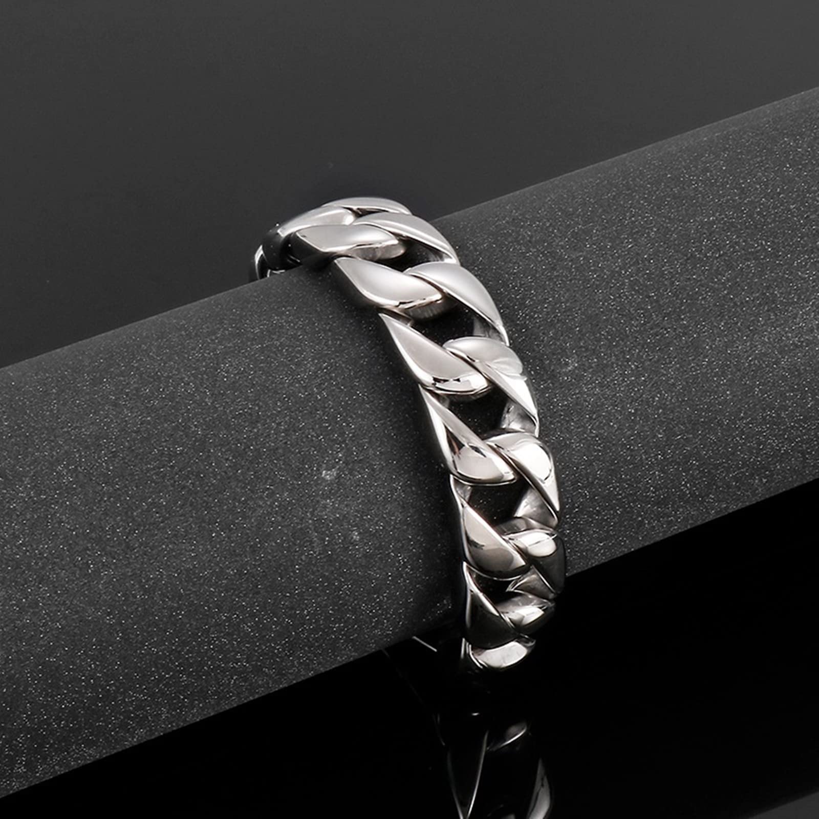 Daesar Herren Armband Freundschaft Edelstahl, 15MM Breite Panzerkette Gliederarmband Armband Silber 22CM Partnerarmband für Männer Jugend