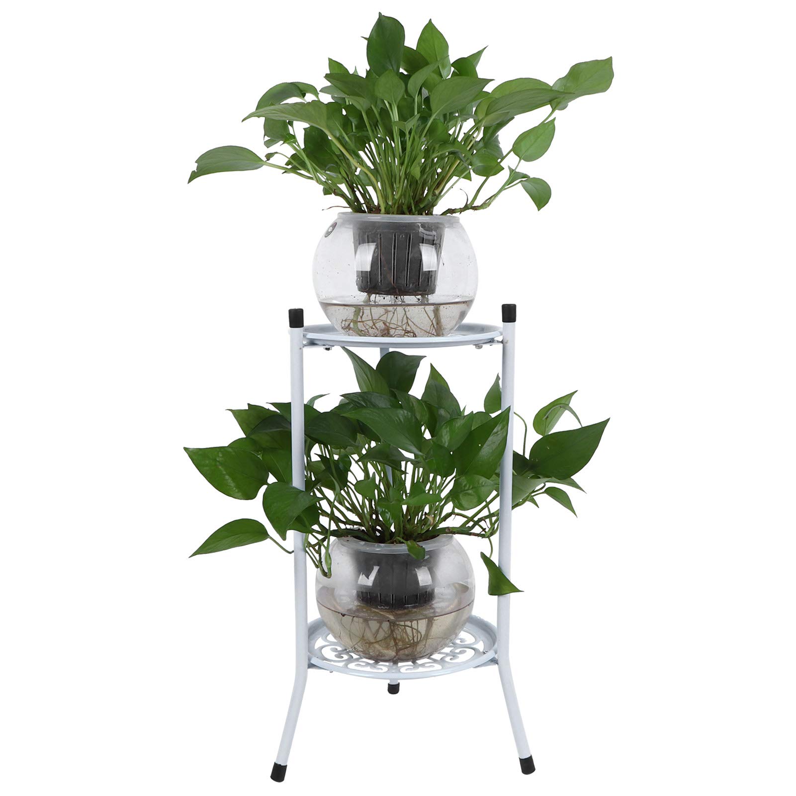 Soporte para flores, soporte para plantas de metal de 2 niveles Soporte para macetas, marco de soporte de trípode estable, soportes para plantas de interior para varias plantas(blanco)