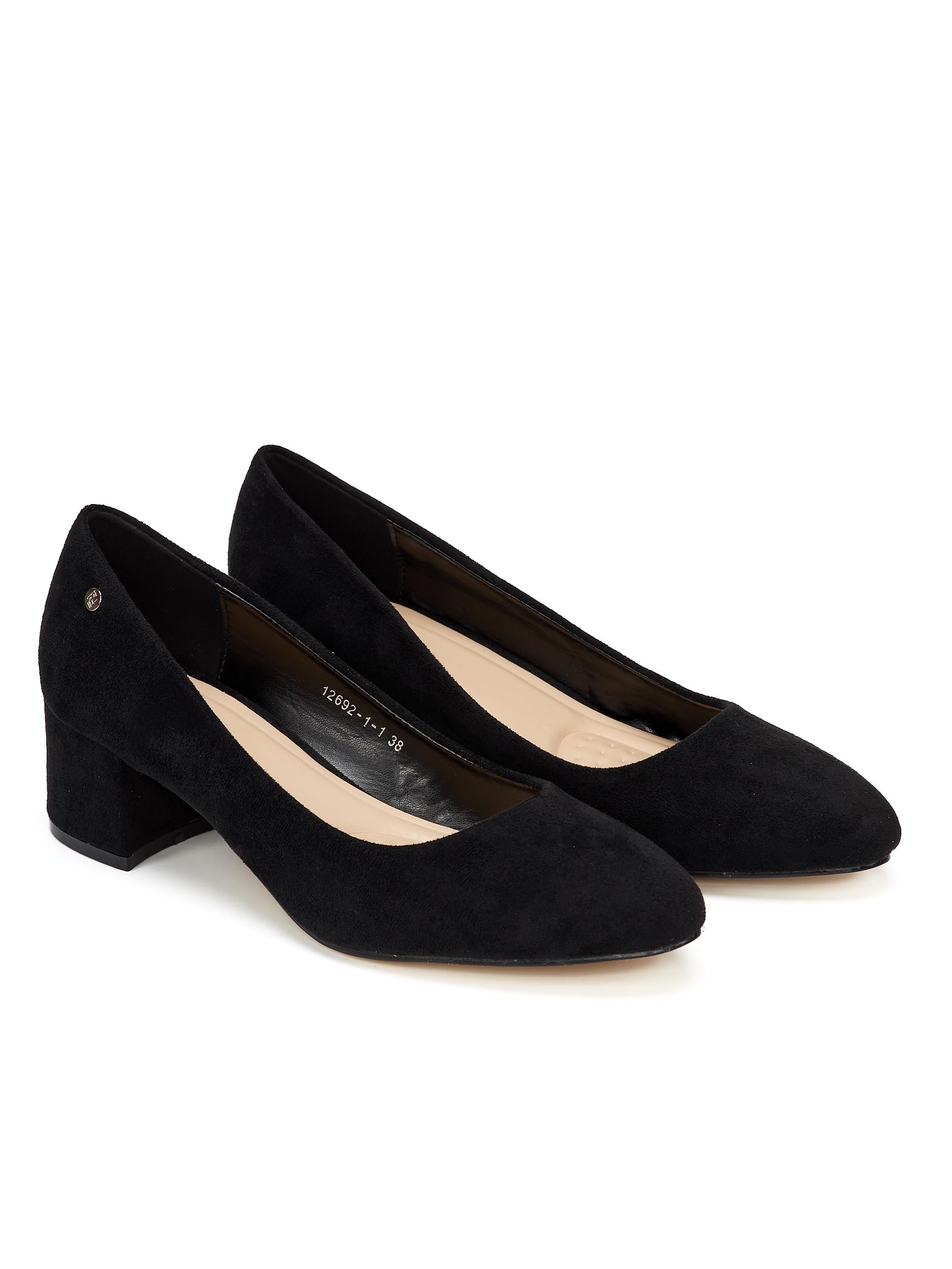 Pumps, Damen Pumps mit 4cm Blockabsatz, Schwarz, weiches Wildlederimitat/Kunstleder, Riemchenpumps Damen, Niedrigem asbsatz, 12692