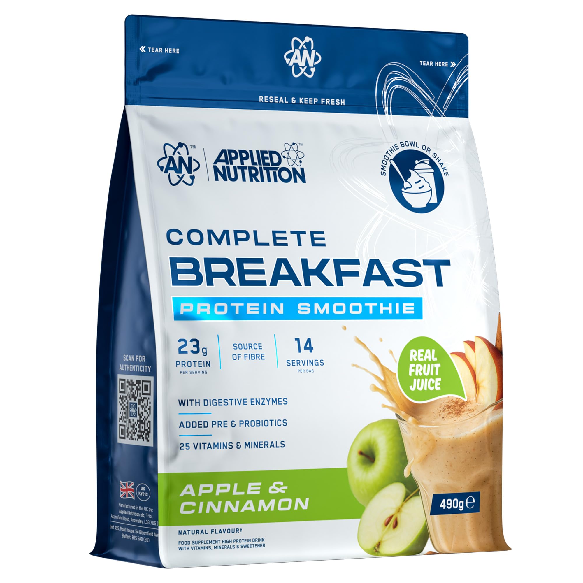 Applied Nutrition - Complete Breakfast Smoothie - 23g Protein - Best Breakfast Shake - Best Protein Smoothie - Daily Nutrition Support - (490g – 14 Servings) (Apple & Cinnamon)