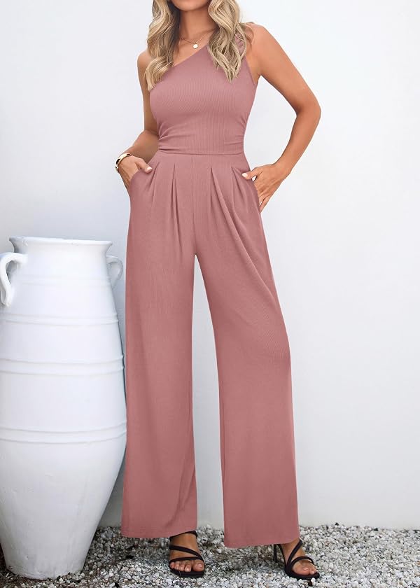 KIRUNDO One Shoulder Formal Jumpsuits For Women Dressy,Pink,XL by KIRUNDO - Used condition - Image 6