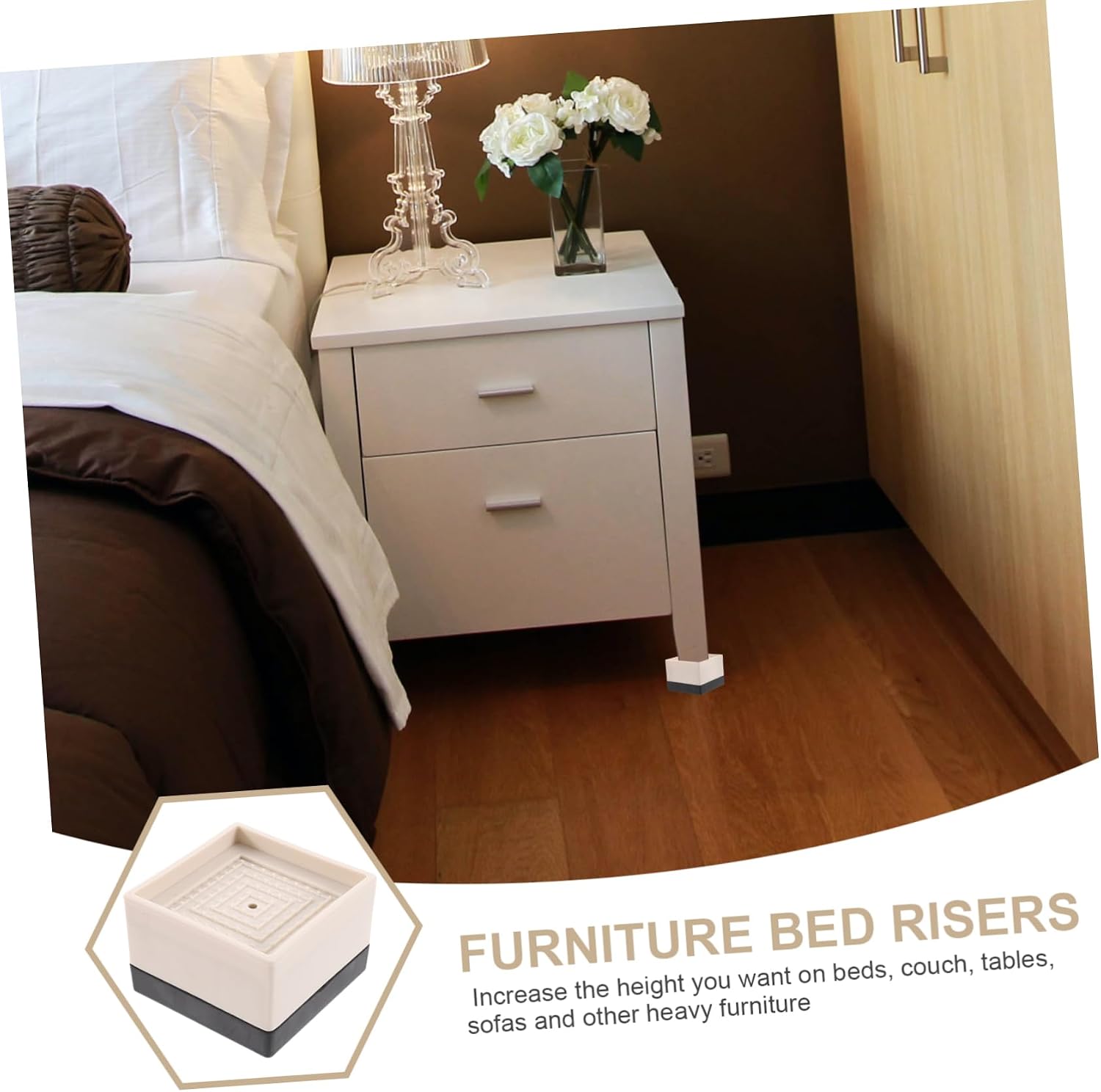 4pcs Bed Risers Slip Silicone Pad Furniture Leg Riser for Height Lift Cleaning and Storage