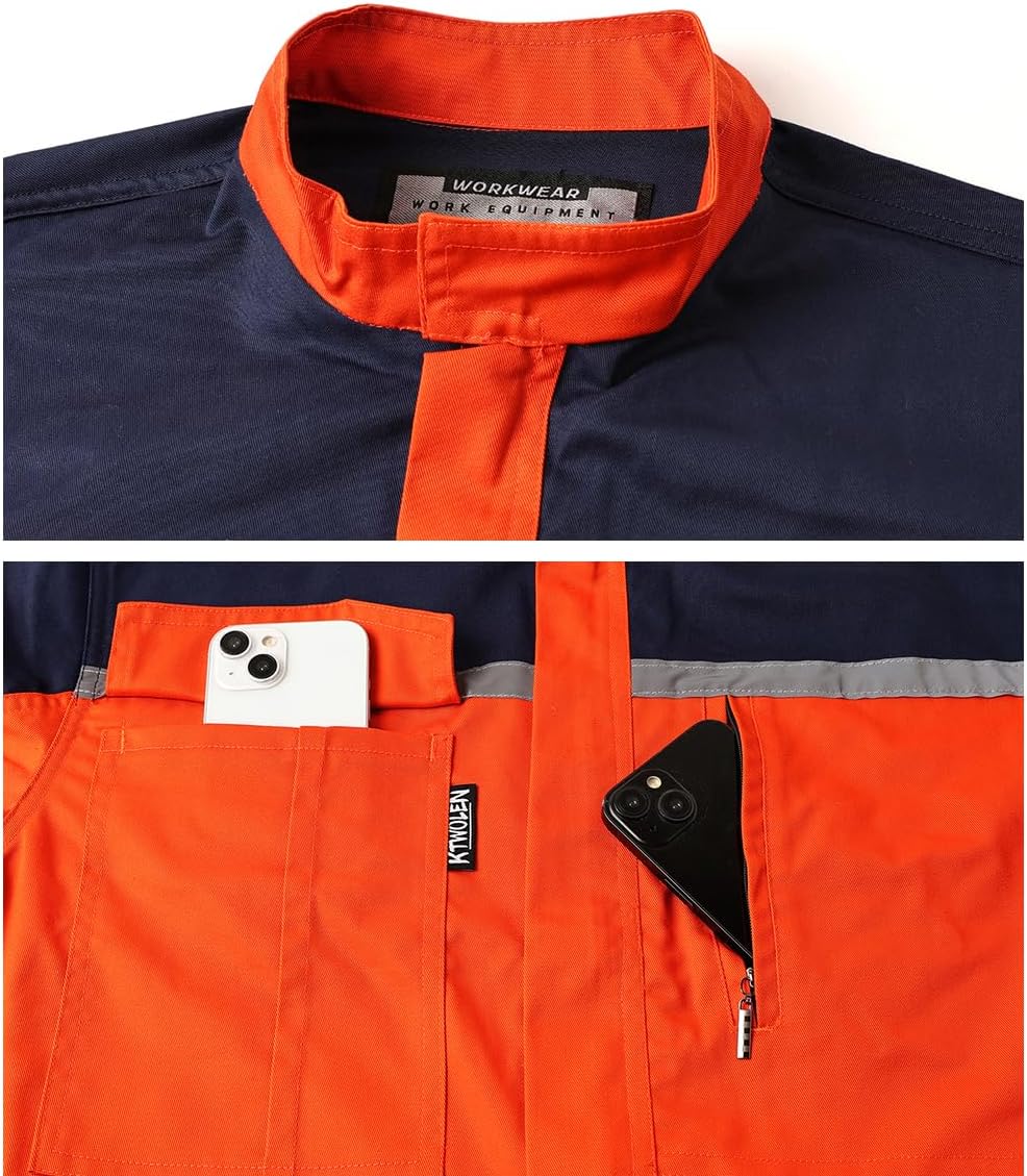 Mens Reflective Coverall Work Mechanics Coverall Work Suit Hi Vis Jumpsuit Bicolor Overalls - Image 4