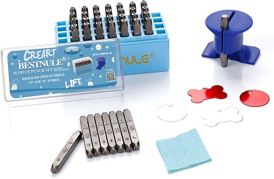BESTNULE Metal Stamping Kit, Number and Letter Stamp Set A-Z, 0-9 and &, Love Symbol, Industrial Grade Hardened Carbon Steel, Perfect for Metal, Wood, Plastic, Leather 5/32", 4MM