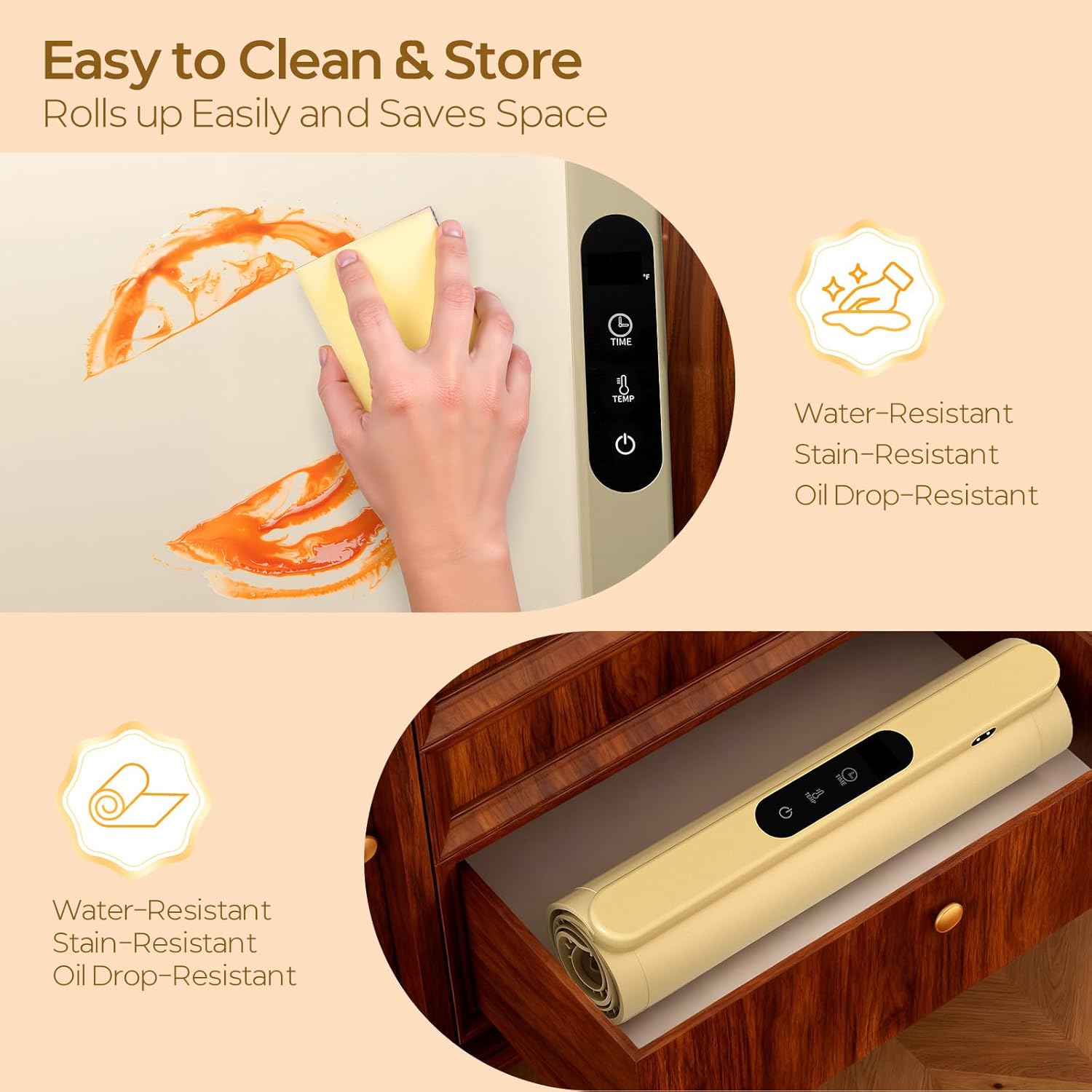 Food Warming Mat with Protective Table Mat, Graphene Fast Full-Surface Heating Mat, Electric Warming Tray with 6 Temperature and 6HoursTimer, Portable Rollable Food Warmer Perfect For Parties Buffet