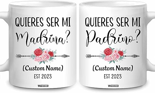 WHIDOBE Personalizado Quieres Ser Mi Madrina, Padrino De Bautizo, Bautizo Recuerdos Juego De 2 Tazas 2023, Propuesta de Padrinos de Dios, Quieren