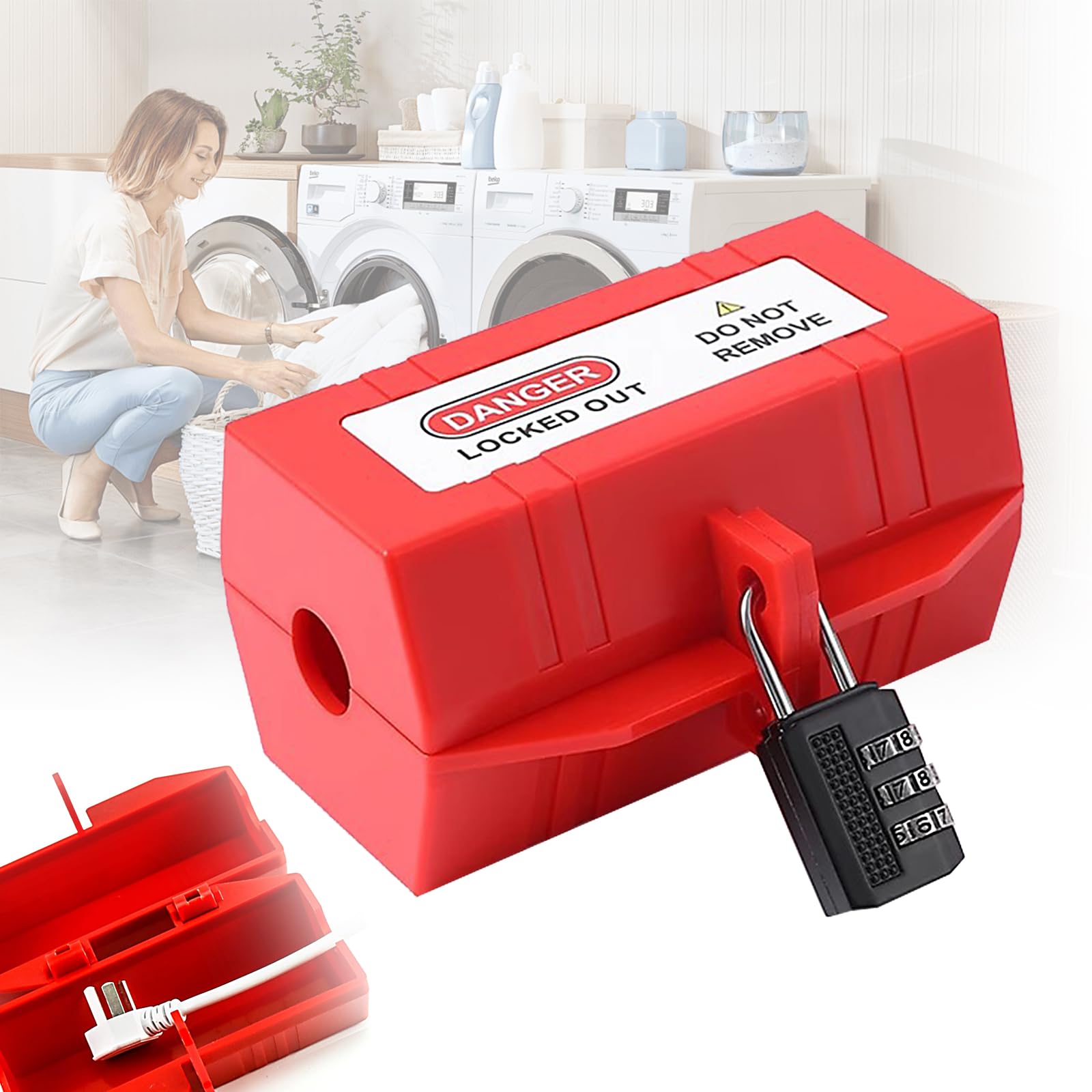 GUOYOU Waschmaschinen Schloss,Steckerschloss Abschließbare Steckdose Steckersafe mit Passwortsperresteckdosen,Stecker Tresor Steckerschutz Steckerbox Stromkabel Stromdiebstahl Verhindern Tresor Kinder
