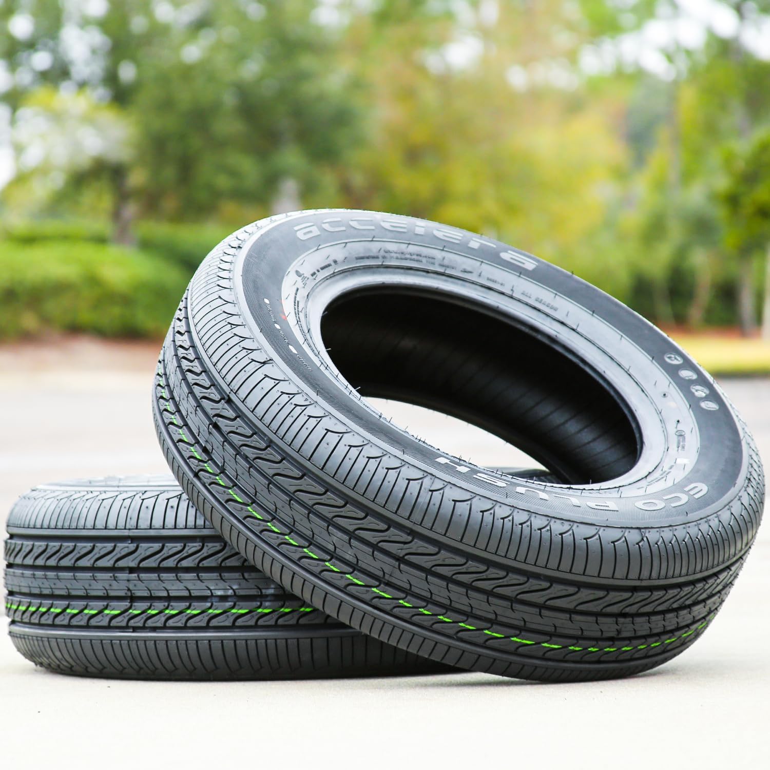 Set of 2 (TWO) Accelera Eco Plush All-Season Passenger Car Touring Radial Tires-205/65R15 205/65/15 205/65-15 94V Load Range SL 4-Ply BSW Black Side Wall UTQG 400AA