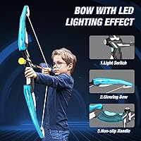 Vista 3 de Arco y flecha para niños, juego de tiro con arco con luz LED con 12 flechas de ventosa, 1 blanco de pie, 3 blancos de puntuación y 1 carcaj, regalos