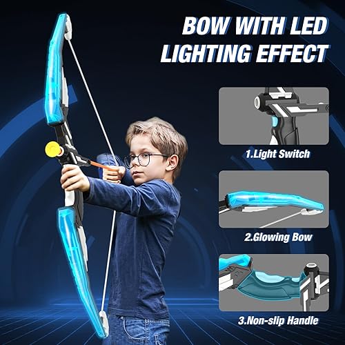 Vista 3 de Bow and Arrow for Kids, LED Light Up Archery Set with 12 Suction Cup Arrows, 1 Standing Target, 3 Score Targets & 1 Quiver, Indoor Outdoor
