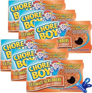 Chore Boy Heavy Duty Copper Scrubber for Pots and Pans 2 pk – Dish Scrub Pad & Cast Iron Cleaner – Scouring Pads – Steel Wool Alternative – 6 Pack with Random item – 7 items