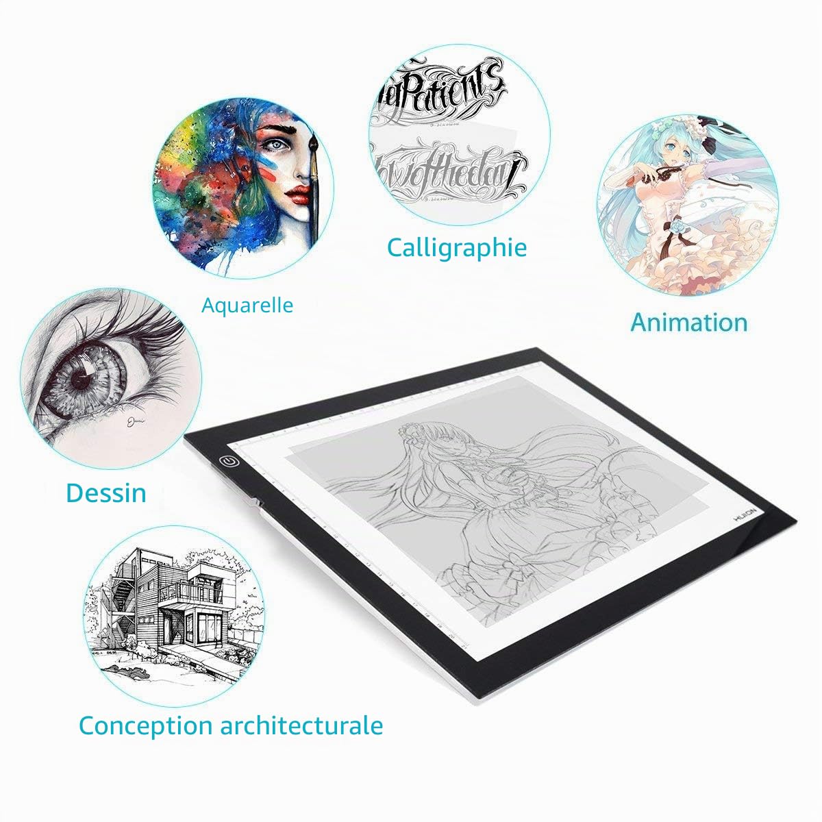 HUION Tablette Lumineuse avec LED Luminosité Réglable A3, 48 x 36 cm